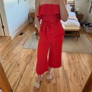 Aritzia Red Strapless Jumpsuit